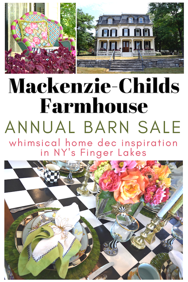 Pinnable image for Mackenzie-Childs Farmhouse annual barn sale NY Finger Lakes