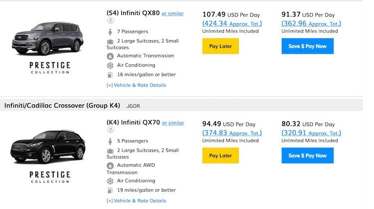 Screenshot of Hertz deals used in AutoSlash review to check prices