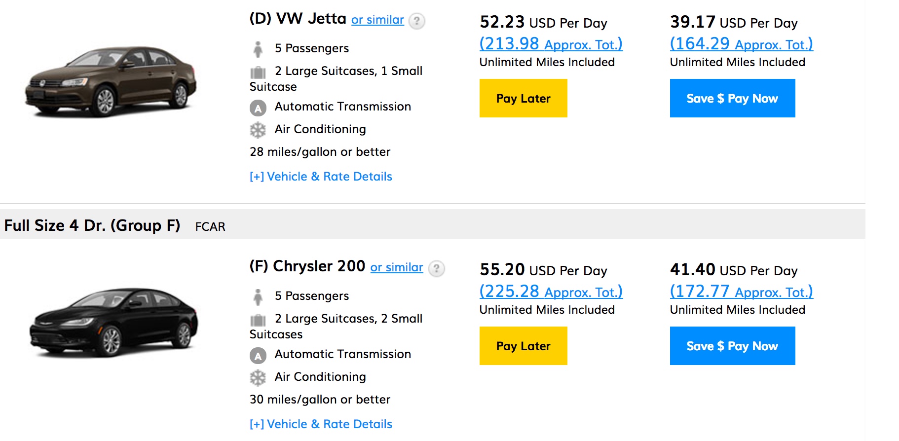 Screenshot of Hertz car rental deals