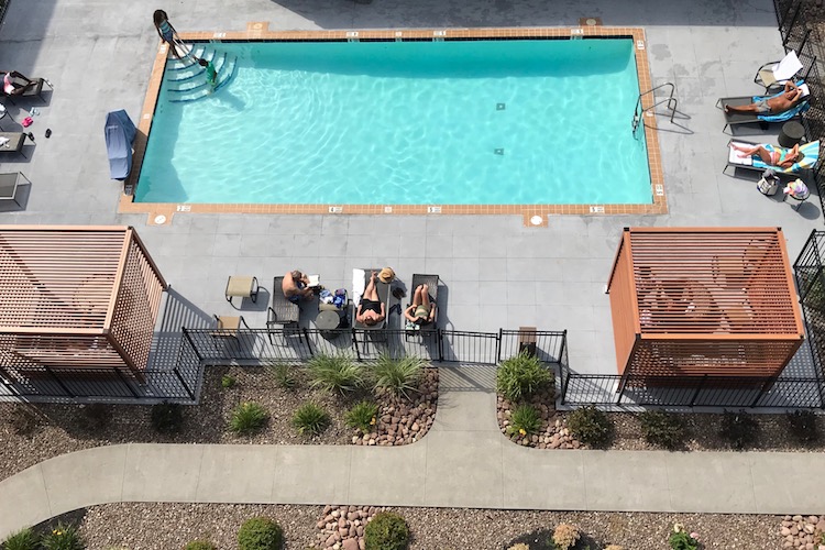 The outdoor pool at the Doubletree by Hilton in Syracuse, a good hotel to stay at when checking out the fun things to do at Destiny USA