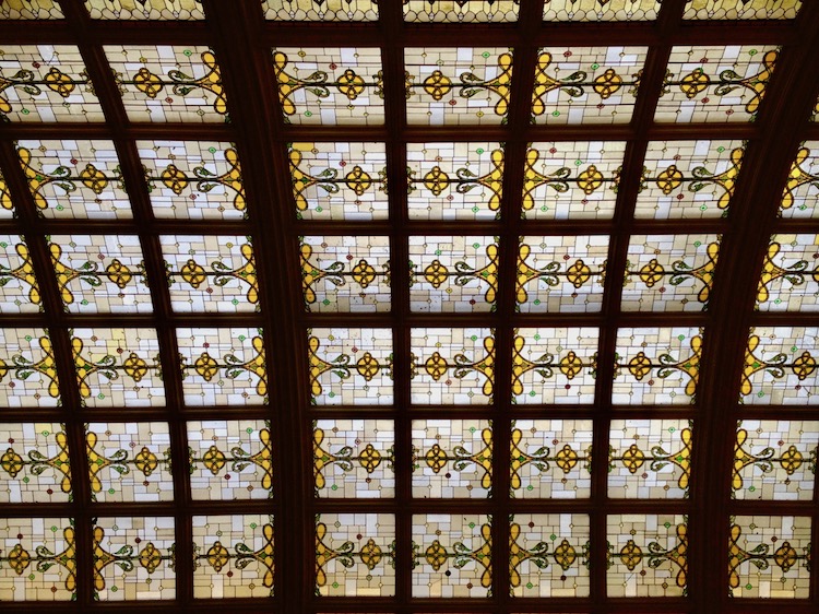 Union Station Hotel ceiling in Nashville rooms have Boca Terry microfiber luxury bathrobes