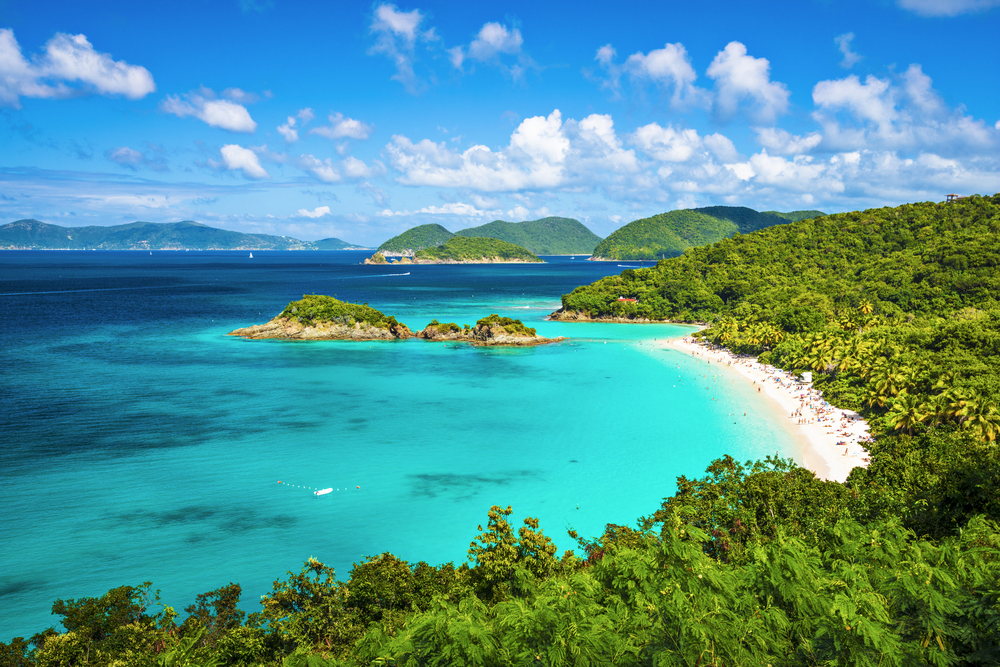 Isolated stretch of beach to enjoy on a spring beach vacation in the Caribbean islands