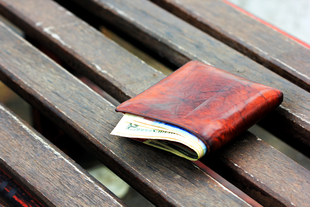 wallet on bench