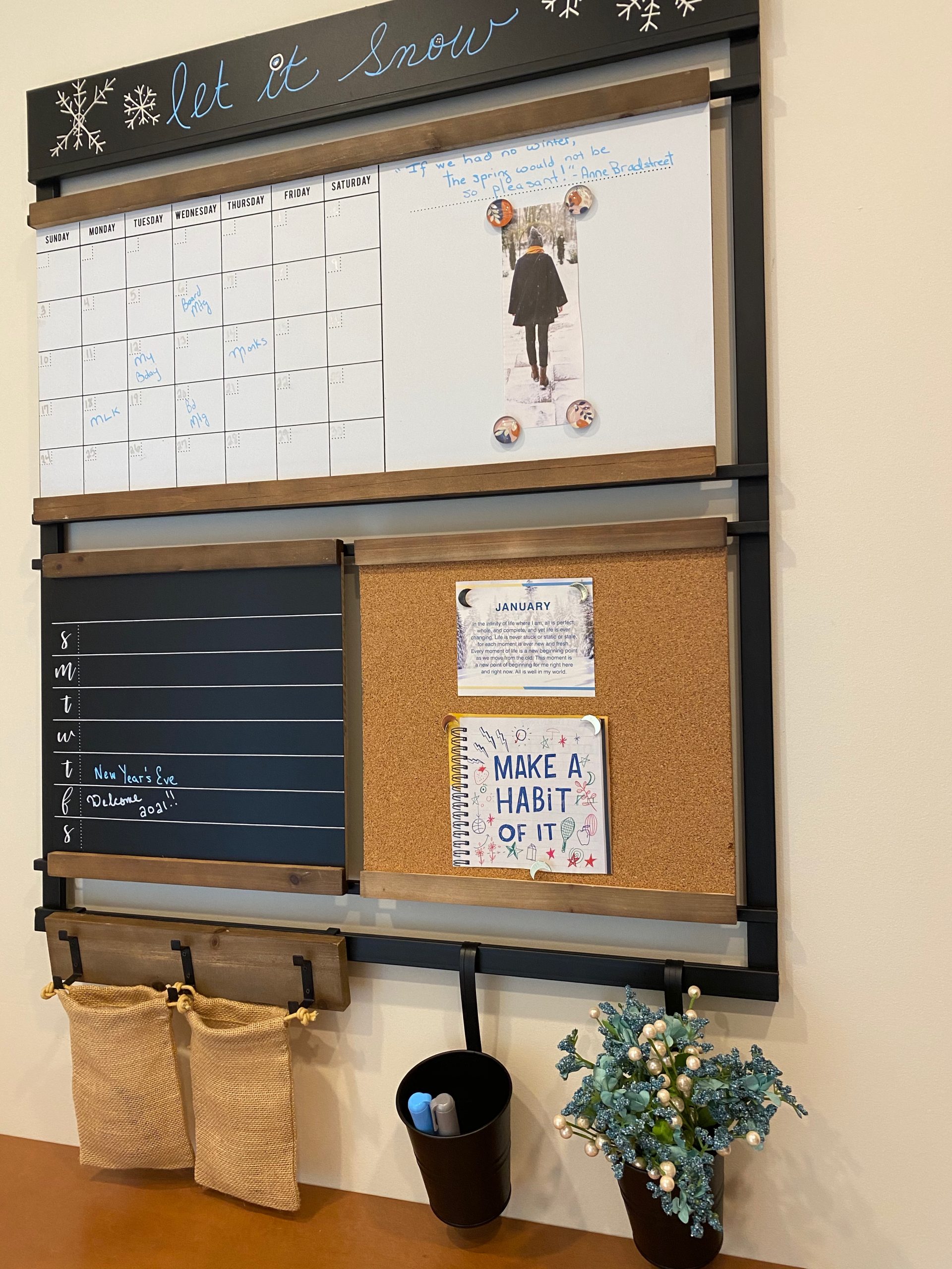 1Thrive command center decorated for winter features The Brooke wall organizer