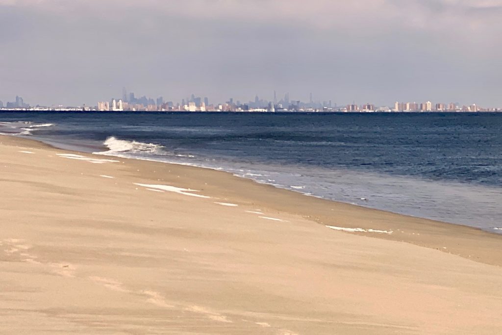 NYC skyline view from Sandy Hook beach.